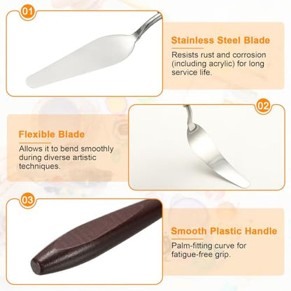HARFINGTON Palette Knife Painting Tool 3.74 x 1.1 Stainless Steel Art Spatula Pallet Knives Scrapers Tools with Beech Wood Handle for Acrylic Oil Canvas Mixing Spreading, Red/Silver - size: 3.74" x 1.1"