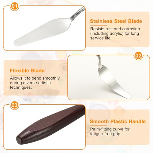 HARFINGTON 5pcs Palette Knife Painting Tool 3.74 x 1.1 Stainless Steel Art Spatula Pallet Knives Scrapers Tools with Beech Wood Handle for Acrylic Oil Canvas Mixing Spreading, Red/Silver - size: 3.74" x 1.1"