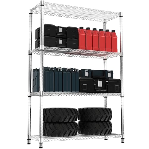 M MZG 4 Tiers Shelf Metal Storage Shelves 2640 lbs Steel Storage Shelving Utility Shelving Unit Steel Organizer Wire Rack for Home,Kitchen,Office,Garage Chrome 17.7" D x 47.2" W x 70.3" H - color: Chrome, size: 4 tier, 17.7"D x 47.2"W x 70.3"H