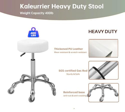 Kaleurrier Rolling Stools with Adjustable Height: Swivel Stool with Wheels - color: White