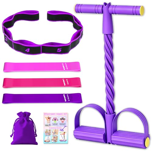 5 Pcs Resistance Bands Set, Foot Pedal Resistance Band with Handles, Workout Elastic Exercise Bands for Ab, Waist, Arm, Leg, Women Fitness Stretch Bands for Pilates, Yoga at Home, Gym - color: Purple