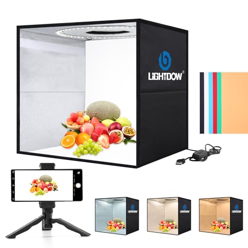 Lightdow 12"x12"x12" Photo Studio Light Box Photography with Desktop Tripod & 120 LEDs (CRI>95), 6 Backdrops - Portable/Dimmable Folding Shooting Tents for Toys/Jewelry/Watches/Cosmetics - size: 12"x12"x12"