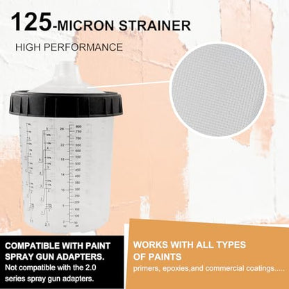 RRJ Disposable Paint Cup Automotive Spray Gun Paint System, for LVLP/HVLP Spray Gun Kit 27 Ounce(800ML) Mixing Cups with 50 Liners and Lids, 1 Hard Cup with Retainer Ring, 2 Adapter, Stirrer - color: 27 Ounce (800ml) Kit-50PCS