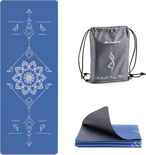 Avoalre Yoga Mat Foldable - Textured Non Slip Exercise Mat -Travel Lightweight Hot Yoga Mat with Carry Bag for Pilates & Home Workouts (72" L x 32" W x 3mm Thick) - color: Blue