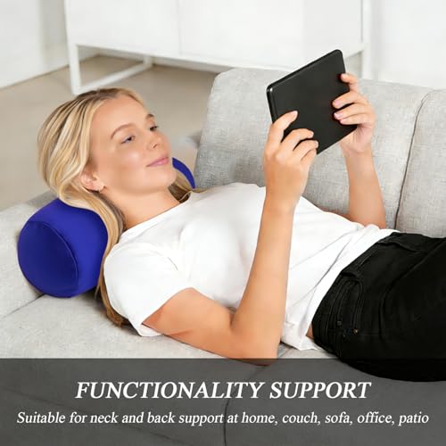 Microbead Bolster Tube Pillows with Double Cover, Squish Bean Bed Microbead Pillow Soft Neck Back Lumbar Support Smooth Cool Touch Comfortable Fabric (Blue) - color: Blue