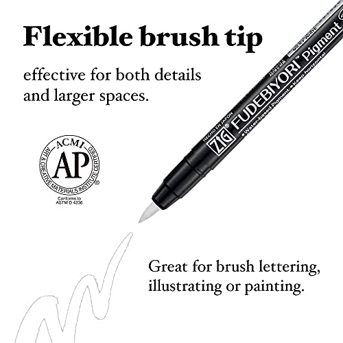 Kuretake ZIG FUDEBIYORI PIGMENT Milky White 3 pens set, For Lettering, Illustlation, AP-Certified, Flexible Hard brush tip, Effective on black paper, Professional quality, Made in Japan - style: 3 pcs Set(White)