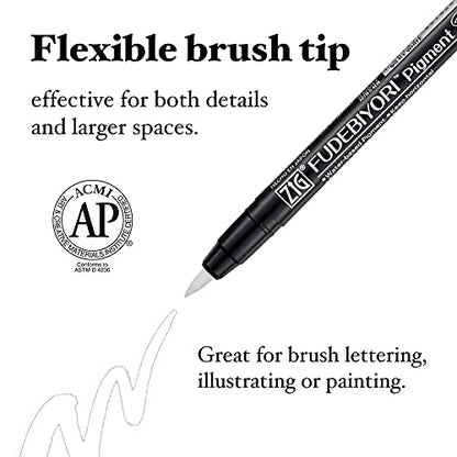 Kuretake ZIG FUDEBIYORI PIGMENT Milky White 3 pens set, For Lettering, Illustlation, AP-Certified, Flexible Hard brush tip, Effective on black paper, Professional quality, Made in Japan - style: 3 pcs Set(White)