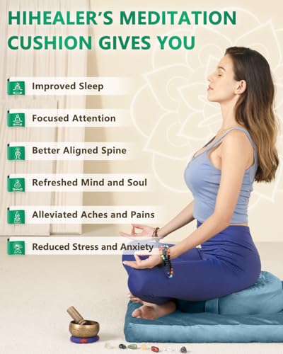 Hihealer Meditation Cushion, Traditional Tibetan Velvet Meditation Pillow | Buckwheat Yoga Bolster, Large Floor Cushion & Pillow for Adults, Zafu Zabuton Set, Zen Meditation Mat - color: Blue