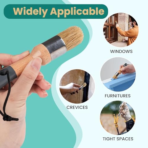 Mister Rui Chalk Wax Paint Brush, 4pcs, Chalk Paint Brushes for Furniture | Flat Pointed and Round Brush with Natural Bristles for Chalk Paint and Wax, All in One Paint Stencil Brushes, No Shedding