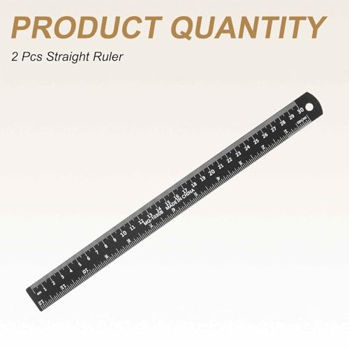 HARFINGTON 2pcs Metal Straight Ruler 30cm Metric SAE Aluminum Alloy Measuring Rulers Scale Tool with Hole for Measure Study Reading Classroom Office, Black - size: 30cm