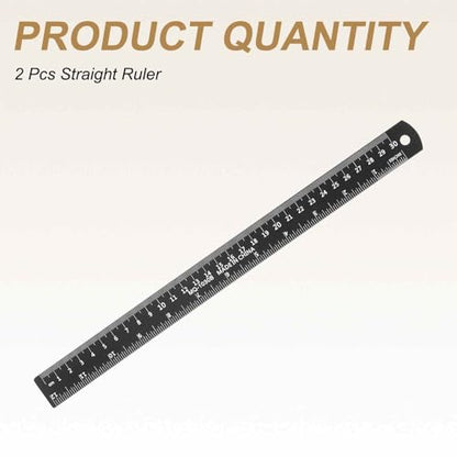 HARFINGTON 2pcs Metal Straight Ruler 30cm Metric SAE Aluminum Alloy Measuring Rulers Scale Tool with Hole for Measure Study Reading Classroom Office, Black - size: 30cm