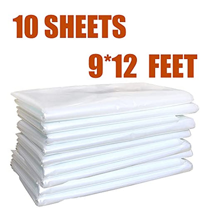 10 Pieces Plastic Drop Sheets for Painting, Waterproof and Dust-Proof Clear Cloth for Furniture Cover, 9x12 Feet Tarps - size: 10 Pieces