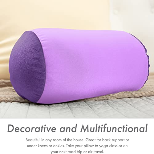Microbead Bolster Neck Roll Pillow, 14x8 in Cylinder Tube, Pale Purple | Silky feel fabric helps prevent wrinkles & hair breakage; feather-light beads gently cushion head & shoulders as you rest - color: Pale Purple