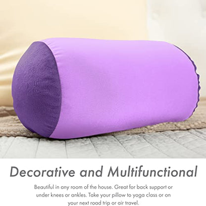 Microbead Bolster Neck Roll Pillow, 14x8 in Cylinder Tube, Pale Purple | Silky feel fabric helps prevent wrinkles & hair breakage; feather-light beads gently cushion head & shoulders as you rest - color: Pale Purple