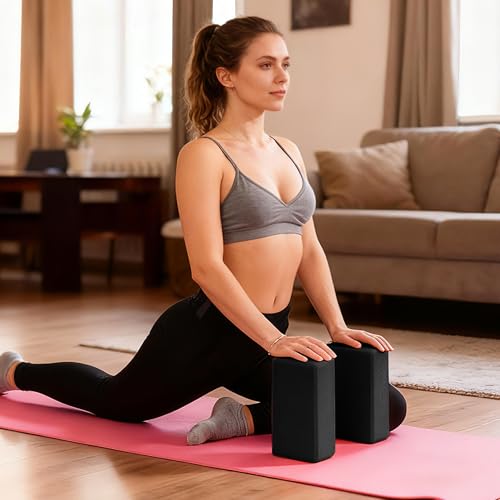 Leikefitness Yoga Blocks 2 Pack,Lightweight-High Density Eva Foam Soft Non-Slip for Yoga, Pilates, Meditation 9"×6"×3" - color: Black