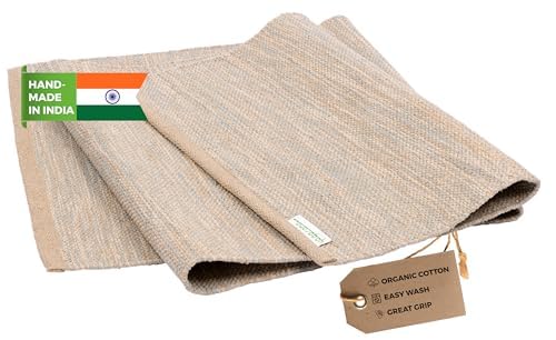 Yogasana Organic Cotton Yoga Mat - Non Slip Hand-Woven Foldable Yoga Rug Provides Excellent Comfort, Traction & Support - Travel Extra Thick Yoga Mats for Indoor & Outdoor Use - 24 x 72 Inches - color: Sand