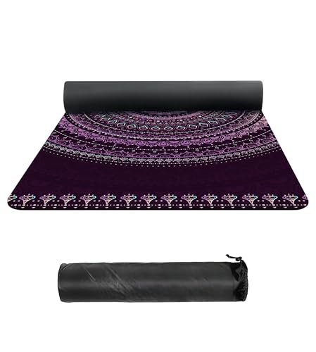 nuveti Suede TPE Yoga Mat High Density Non Slip Yoga Mats with Carrying Bag,72"x32" Extra Thick 8MM Exercise & Workout Mat for Yoga, Pilates and Fitness - color: HongChengZiMo