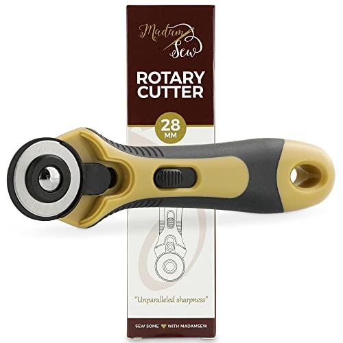 Madam Sew 28mm Rotary Cutter for Fabric | Precision Cloth Cutting Tool with Tungsten Steel Blade and Safety Guard | Fabric Cutter Rotary Tool For Sewing, Arts & Crafts with Comfortable Handle - size: 28mm cutter