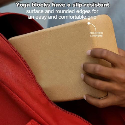4 Pack Cork Yoga Blocks, Non-Slip High-Density Yoga Bricks, 9 x 6 x 4 in | Natural Fitness Props for Pilates, Stretching, Balance Training, Deep Poses, Gym, Studio and Home Workouts
