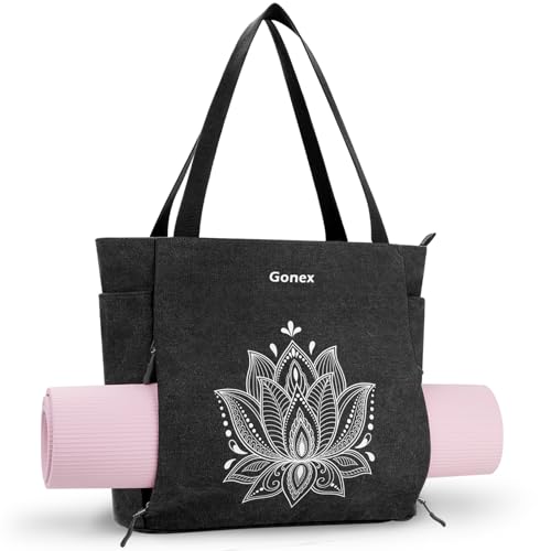 Gonex Yoga Mat Bag with Zipper Mat Carrier Canvas Gym Tote | Durable Canvas, Zipper Closures Prevent Slipping, Quick Access, Bottle Holder, Fits Yoga Blocks, Gym & Travel Use - color: Black, size: Classic (15.5×5.5×14.5inch)