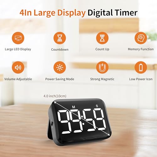 Digital Kitchen Timer, Magnetic Large Display for Cooking & Classroom - color: Dark Black