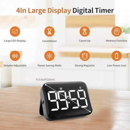 Digital Kitchen Timer, Magnetic Large Display for Cooking & Classroom - color: Dark Black