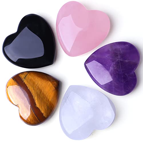 QINJIEJIE 5 PCS Crystals Natural Heart Pocket Stones Healing Crystals - color: Multi-colored - 5pcs Crystal