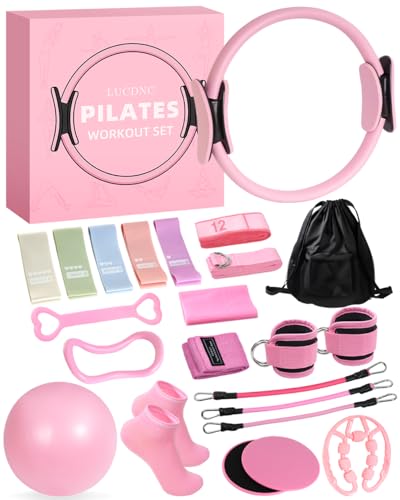 lucdnc Pilates Kit for Home 24 Pcs, 14" Circles & 8" Yoga Ball