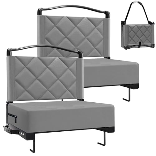 Stadium Seats with Back Support Cushion, Folding Stadium Seats for Bleachers Hold up 400lbs, Wide Bleacher Seat with Shoulder Strap & Handle Comfort for Sports Events (Gray, 2pcs) - color: Without Pocket-grey, size: 2pcs