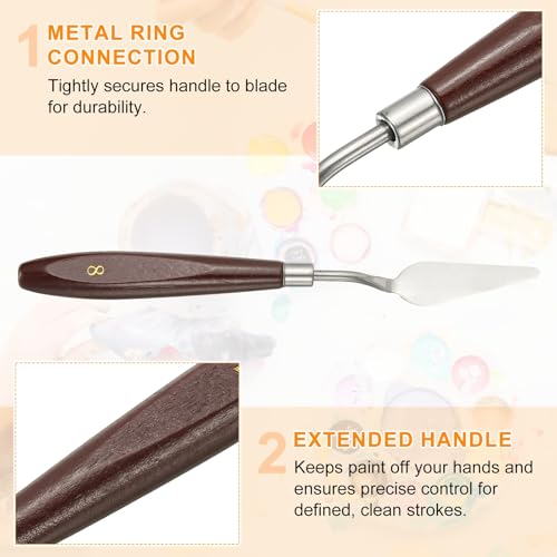 HARFINGTON 5pcs Palette Knife Painting Tool 2.09 x 0.75 Stainless Steel Art Spatula Pallet Knives Scrapers Tools with Beech Wood Handle for Acrylic Oil Canvas Mixing Spreading, Red/Silver - size: 2.09" x 0.75"