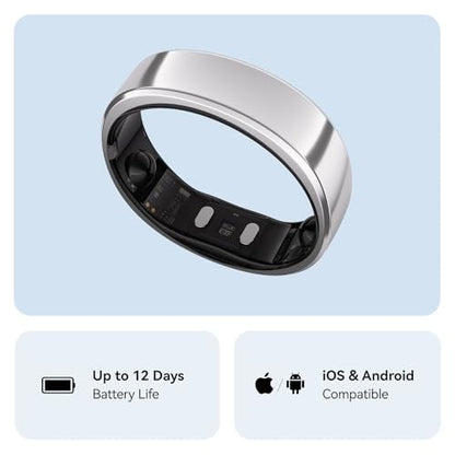 RingConn Gen 2 Smart Ring - Sleep Apnea Monitoring(Silver, Size 13) | No APP Subscription, 12-Day Battery Life, Stress/Heart Rate/Women's Health Tracker, Android & iOS Compatible - color: Future Silver, size: 13