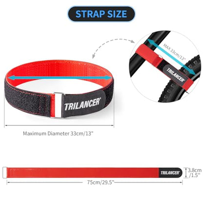 Bike Rack Straps with Extra-Wide Silicone Anti-Slip Coating, 29.5'' x 1.5'' | 2-Pack Trilancer Adjustable Bike Wheel Stabilizer Strap with Hook and Loop for Car and Wall Mount,Transportation and Storage - size: 29.5'' (2 Pcs)