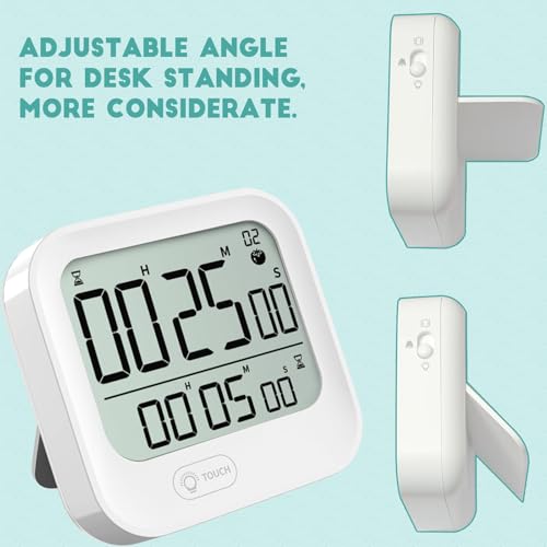 Small Vibration Alarm Clock, Pomodoro Countdown Timer for Training, Digital Magnetic Timer, Backlight, Loud & Silent & Vibrate, 12/24H Time, Countdown & Count-up, for Classroom Study Efficiency