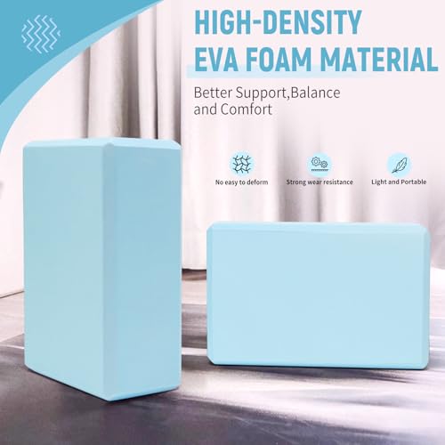 Yoga Blocks 2 Pack, 9"x6"x3" High-Density EVA Foam Yoga Block, Non-Slip Yoga Blocks for Yoga, Pilates Meditation, Stretching and Toning, Supportive, Latex-Free - color: Sky Blue