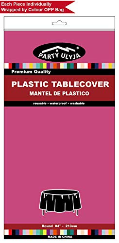 PARTY ULYJA Hot Pink Plastic Tablecloths 2 Pack Fuchsia Disposable Table Covers 84 Inch Circle Magenta Birdal Shower PEVA Cerise Table Cloths for Picnic Birthday Wedding's 6 ft Round Table Use - color: E02 Hot Pink