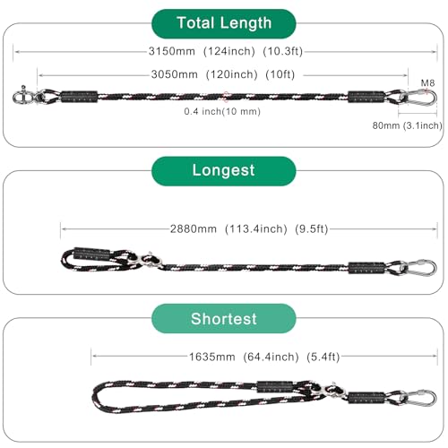 SELEWARE 10FT Heavy Duty Tree Swing Ropes, Adjustable Hammock Tree Straps | 2 Pcs Black Swing Straps Hanging Kit w/Stainless Steel Carabiners for Indoor Outdoor Swing Hammock Playground Set Accessories - size: 10ft (2 Pcs)