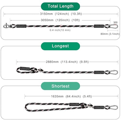 SELEWARE 10FT Heavy Duty Tree Swing Ropes, Adjustable Hammock Tree Straps | 2 Pcs Black Swing Straps Hanging Kit w/Stainless Steel Carabiners for Indoor Outdoor Swing Hammock Playground Set Accessories - size: 10ft (2 Pcs)