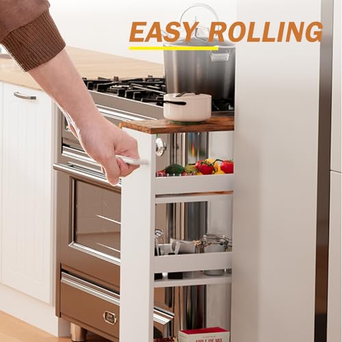 TEAMIX Slim Rolling Storage Cart, Wood 4-Tier Narrow Kitchen/Laundry Cart - color: White, size: 5-1/2'' W
