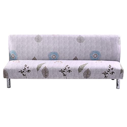 Armless Sofa Cover Futon Slipcover Stretch Spandex Printed Folding Sofa Bed Non-Armrest Couch Furniture Protector Washable Sofa Cover Without Armrests (Grey Leaves) - color: Grey Leaves