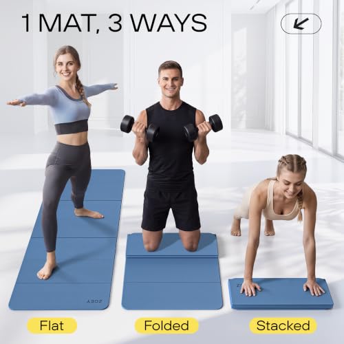 ZOEY 7-Fold Foldable Yoga & Exercise Mat, 74.8x31.5 Extra Wide 31.5 Inch XL Extra Large Lightweight Mat, Folding Pilates Stretching Mat, Anti-Slip Double Non Slip Noise Reducing Hot Yoga Mat, Odorless Non Toxic Eco TPE Workout Mat for Beginners Women Men,