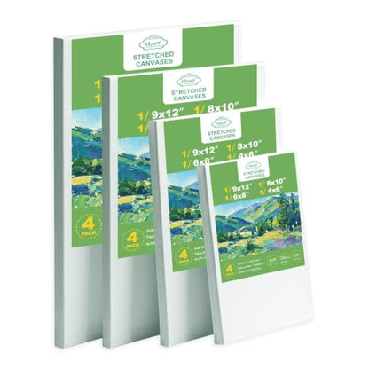 Inburit 4 PCS Multi Size Stretched Blank Canvas for Acrylic & Oil Painting | 4 Pack Blank Primed Cotton Canvases for Acrylic Paint, Large Canvas Boards, 4x6, 6x8, 8x10, 9x12 Inches - size: 4PCS+(4sizex1)