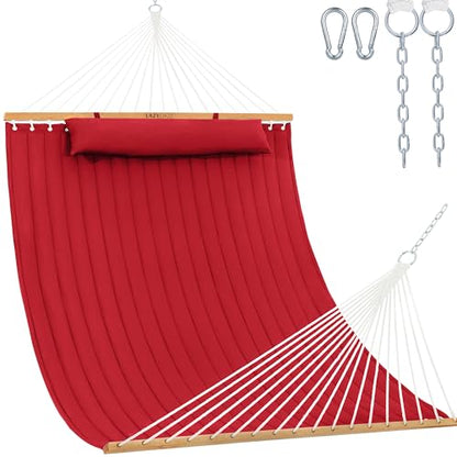 Lazy Daze 12 FT Double Hammock with Spreader Bar for Outside, Burgundy | 2 Person Heavy Duty Hammock with Detachable Pillow and Carabiners for Outdoor Backyard Poolside, 450lbs Weight Capacity - color: Burgundy