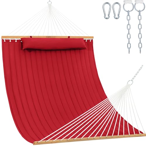 Lazy Daze 12 FT Double Hammock with Spreader Bar for Outside, Burgundy | 2 Person Heavy Duty Hammock with Detachable Pillow and Carabiners for Outdoor Backyard Poolside, 450lbs Weight Capacity - color: Burgundy