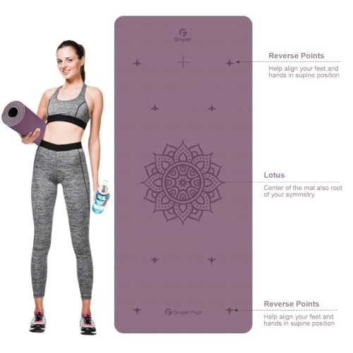 Gruper Yoga Mat Non Slip TPE Extra Wide Yoga Mat with Alignment Mark, 72"L x 32"W x 0.32"/0.24"Th (183cm x 80cm x 8mm/6mm), Anti-Tear Exercise Mat with Carrying Strap and Bag, Workout Mats for Yoga, Pilates - color: Purple Gray, size: 0.32*32*72 Inches