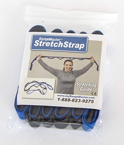 RangeMaster 운동 가이드가 있는 스트레치 스트랩│ 요가, 필라테스 및 물리 치료에 적합한 다용도 멀티 루프 스트랩 │ 휴대용 │ 유연성 향상에 도움이 됩니다 - color: 블랙 & 블루