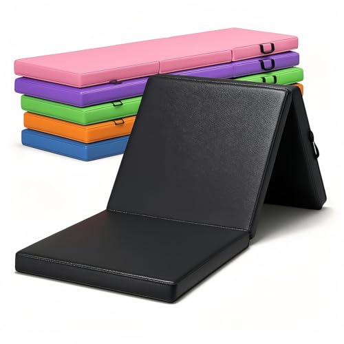 6ft x 2ft Folding Gymnastics Mat - 2-Inch Thick High Density Foam Yoga Mat, Non-Slip Gym Floor Mat for Home Workouts, Pilates & Stretching, Waterproof Oil-Proof Portable Exercise Mat. - color: Black