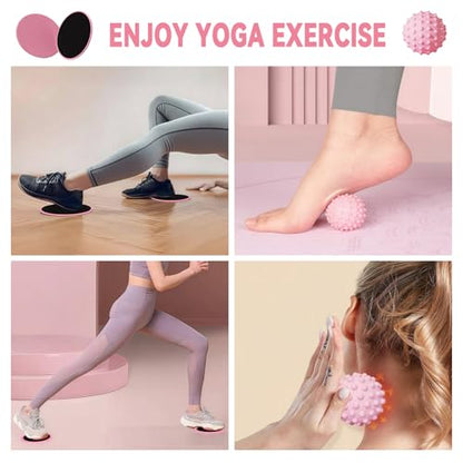 Pilates Ring Circle Set for Women, 17 Pcs Yoga Equipment Sets, with 14'' Yoga Ring, Massage Ball, Resistance Bands, Hip Thrust Belt, Hair Band, Anti Slip Socks for Legs Arms and Thighs - color: Pink