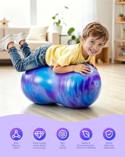 ZOOJOY Peanut Ball for Kids and Adults | 18/20Inch Anti-Burst Exercise Ball - color: Purple & Blue, size: 35 x 18 Inch