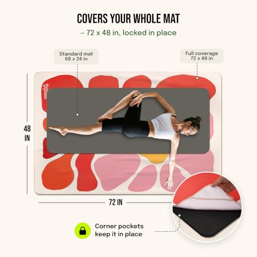 Gogokiwi Yoga Mat and Towel Set, 72 x 48 in, 1/2 in, Non Slip for Hot Yoga | Extra large, covers whole mat, 4 corner pockets, washable microfiber, rug-style print, hot yoga, home workout, home decor - color: Fauve Red & Pink