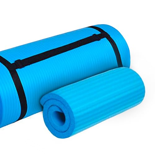 BalanceFrom 71x24 Inches Yoga Mat with Knee Pad and Optional Blocks – Extra 1-Inch Thick Non-Slip Foam with Anti-Tear Surface and Carrying Strap for Home, Studio, or Gym Workouts - color: Blue, style: Mat & Knee Pad